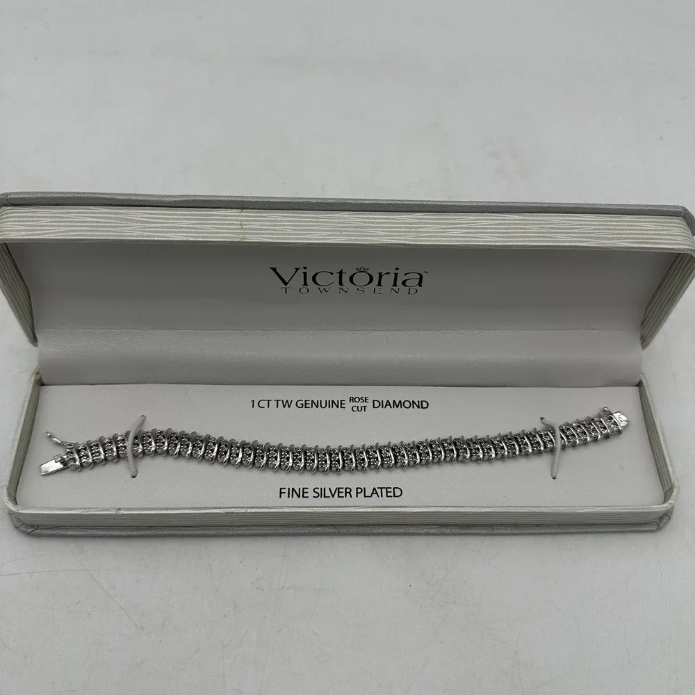Victoria Townsend Fine Silver‎ Plated 1 ct Tw Genuine Rose Cut Diamond Bracelet